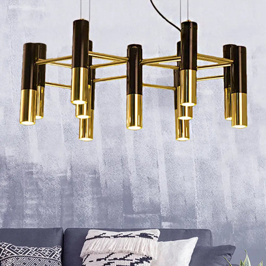 Contemporary Gold Led Tube Chandelier: 11/22 Lights Warm Pendant Light Fixture 11 /