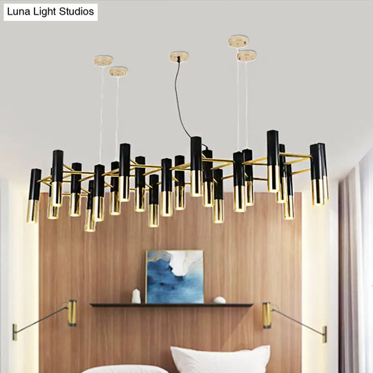 Contemporary Metal Tube Chandelier - Gold Led Pendant Light With 11/22 Lights In Warm Glow 22 /