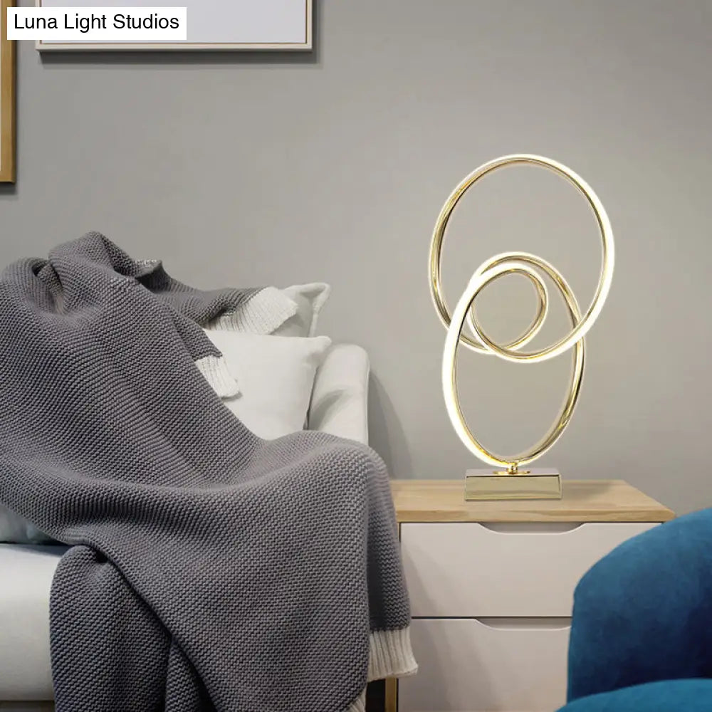 Contemporary Gold Led Twisted Ring Table Light For Bedside - Metal Nightstand Lamp