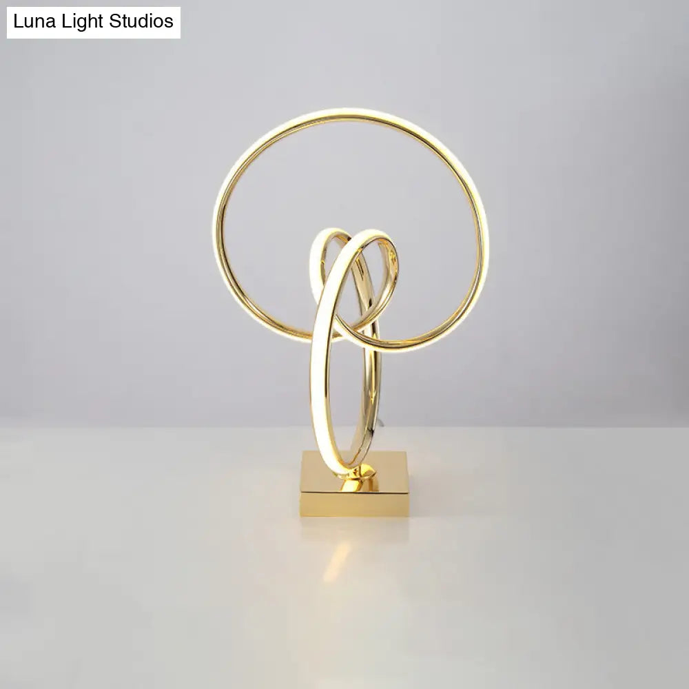 Contemporary Gold Led Twisted Ring Table Light For Bedside - Metal Nightstand Lamp