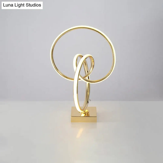 Contemporary Gold Led Twisted Ring Table Light For Bedside - Metal Nightstand Lamp