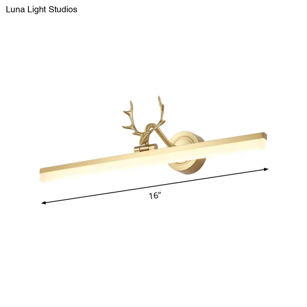 Contemporary Gold Led Wall Mount Vanity Light With Antler Deco - Warm/White Lighting