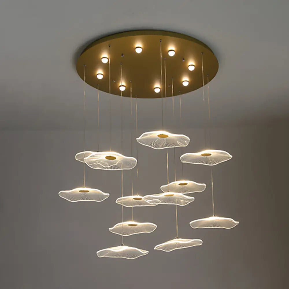 Contemporary Gold Lotus Leaf Led Staircase Light Pendant - Acrylic Multi 12 / White