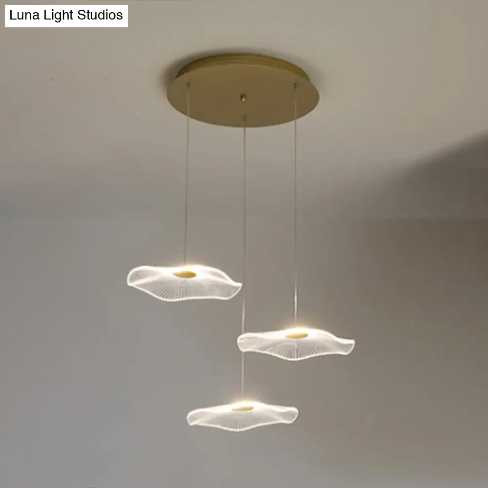 Contemporary Gold Staircase Led Pendant Light With Lotus Leaf Design 3 / Warm