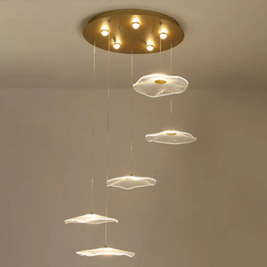 Contemporary Gold Lotus Leaf Led Staircase Light Pendant - Acrylic Multi 5 / Warm