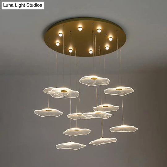 Contemporary Gold Staircase Led Pendant Light With Lotus Leaf Design 12 / White