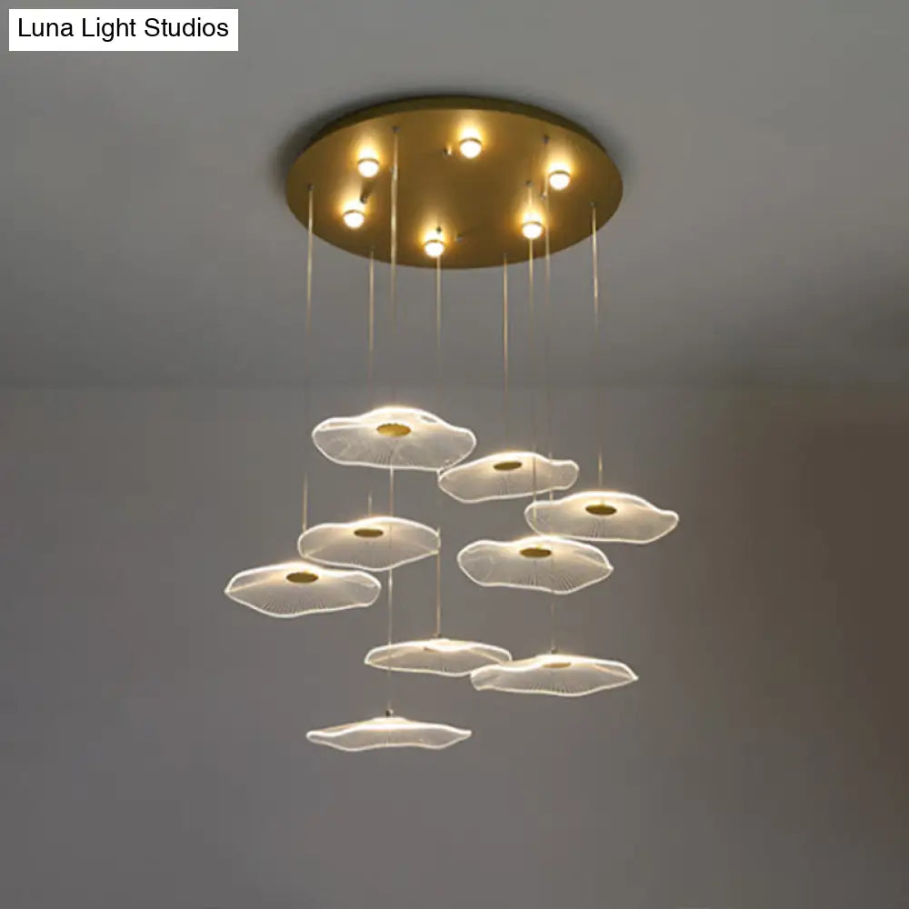 Contemporary Gold Staircase Led Pendant Light With Lotus Leaf Design 9 / Warm