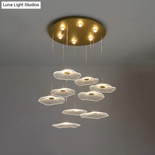 Contemporary Gold Staircase Led Pendant Light With Lotus Leaf Design 9 / Warm