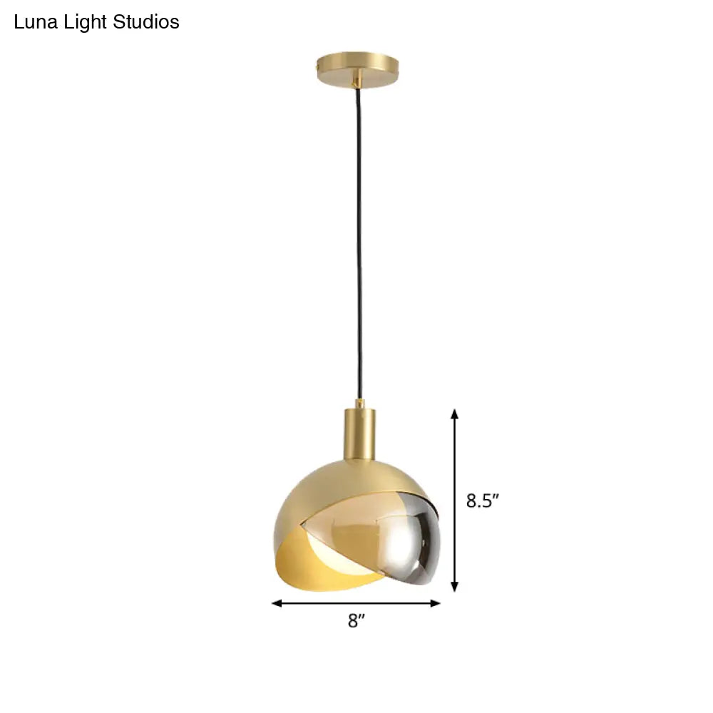 Contemporary Gold Metal Dome Ceiling Light Fixture - Single Head Suspended