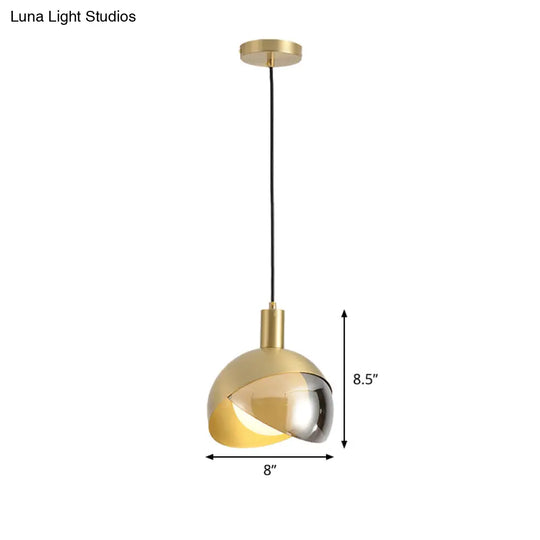 Contemporary Gold Metal Dome Ceiling Light Fixture - Single Head Suspended