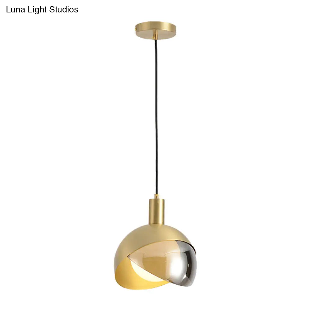 Contemporary Gold Metal Dome Ceiling Light Fixture - Single Head Suspended