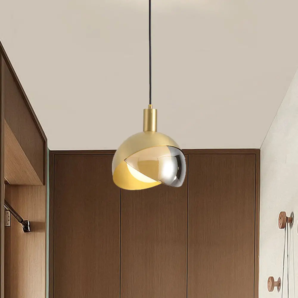 Contemporary Gold Metal Dome Ceiling Light Fixture - Single Head Suspended