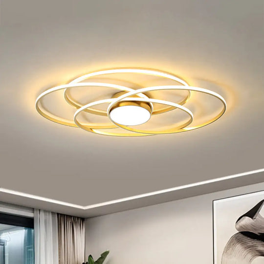 Contemporary Gold Metal Flush Mount Led Ceiling Light With Circle Ring Design - Warm/White For