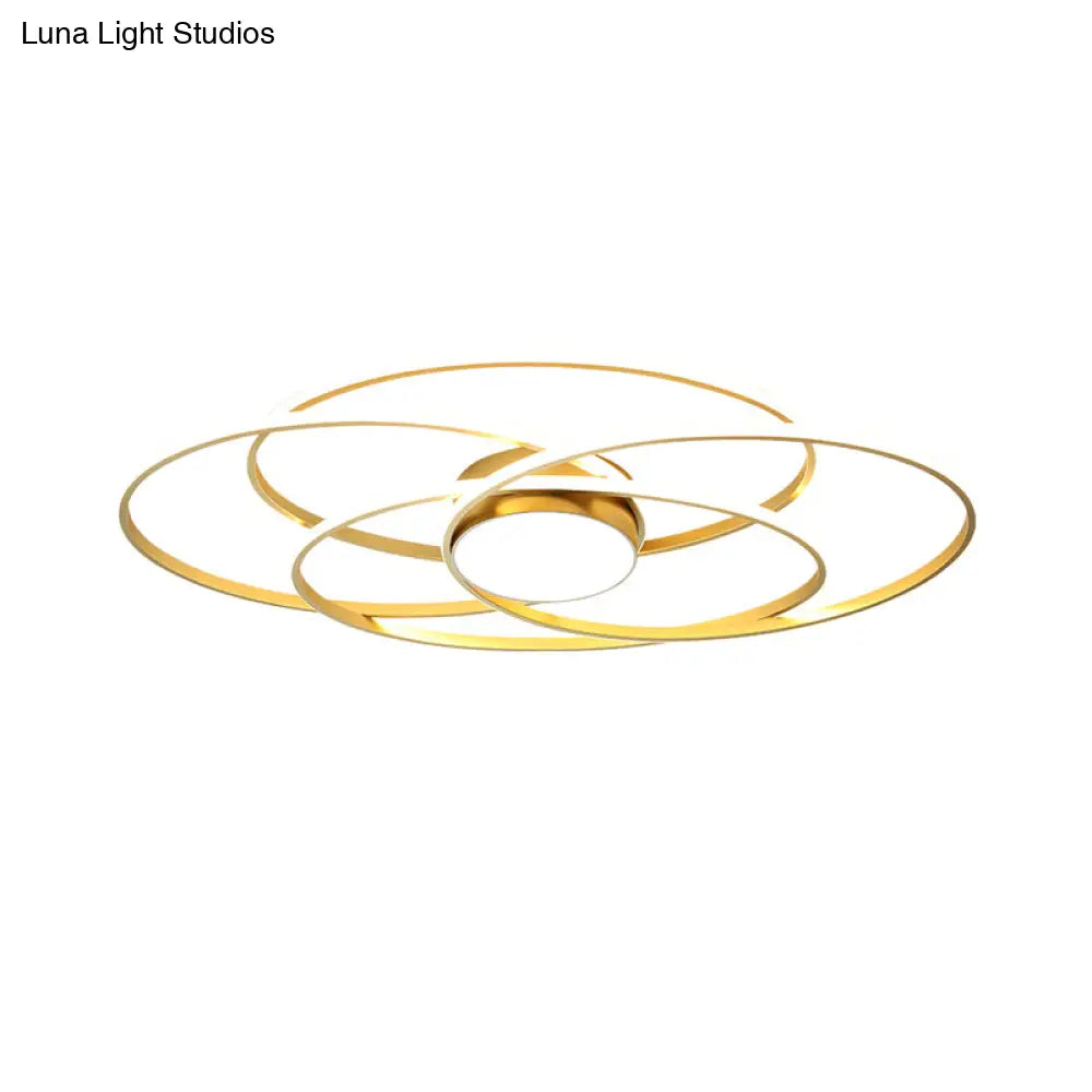 Contemporary Gold Metal Flush Mount Led Ceiling Light With Circle Ring Design - Warm/White For