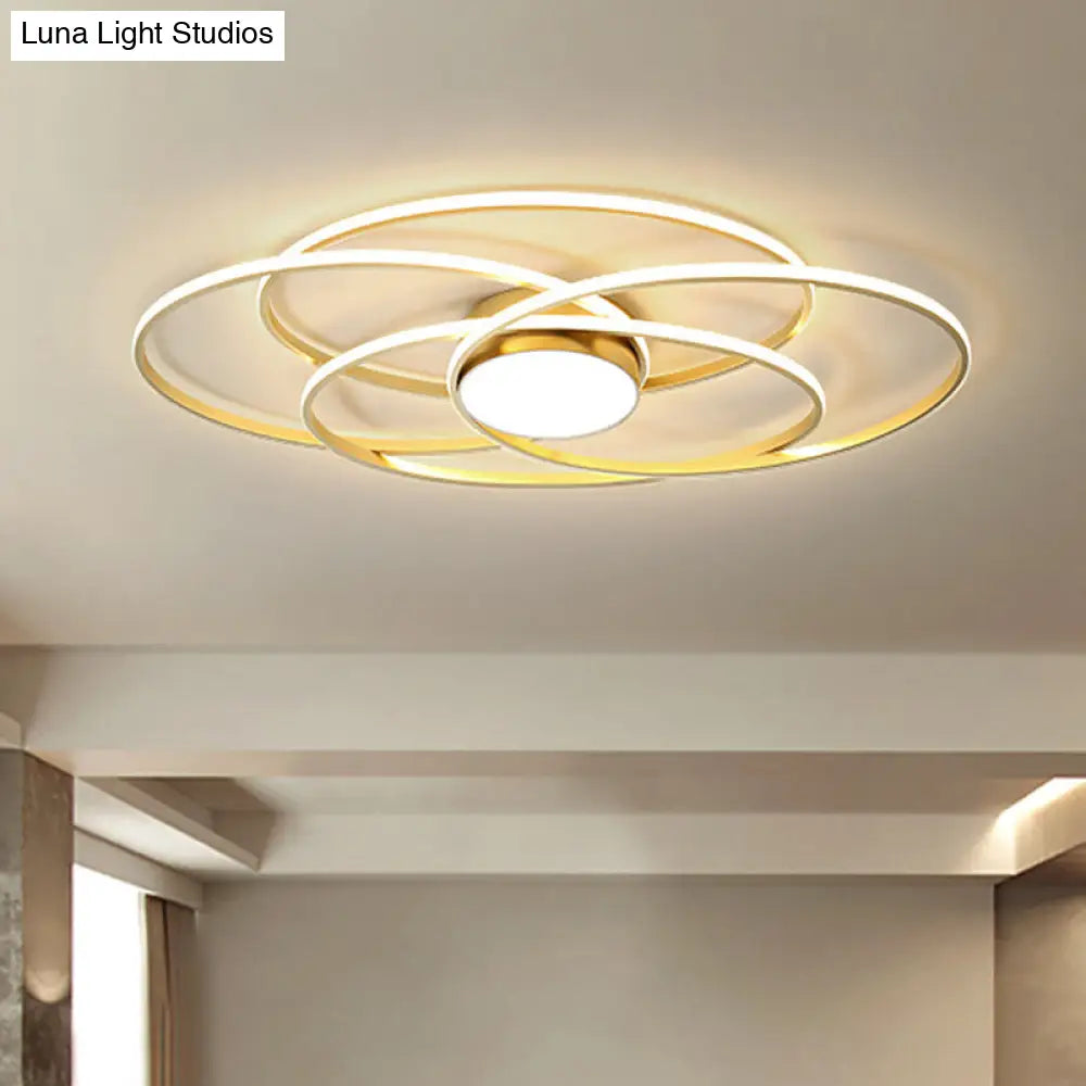 Contemporary Gold Metal Flush Mount Led Ceiling Light With Circle Ring Design - Warm/White For