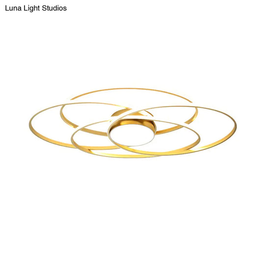 Contemporary Gold Metal Flush Mount Led Ceiling Light With Circle Ring Design - Warm/White For