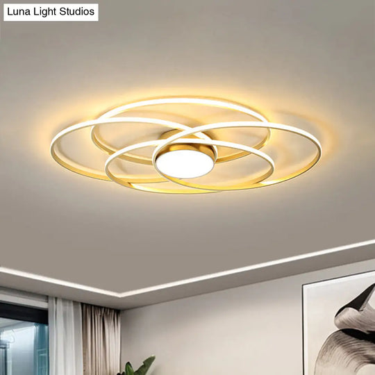 Contemporary Gold Metal Flush Mount Led Ceiling Light With Circle Ring Design - Warm/White For