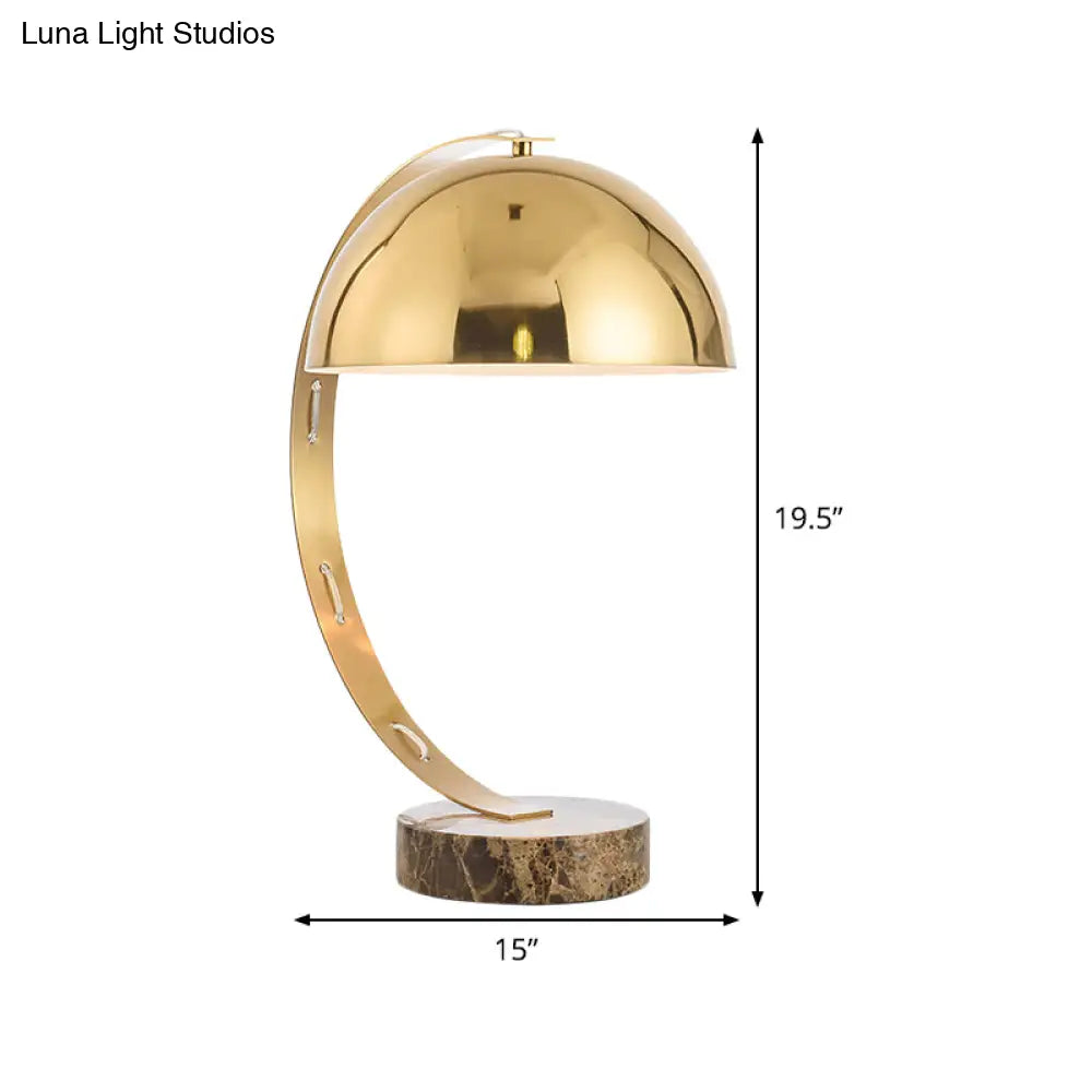 Contemporary Gold Metal Hemisphere Task Lamp With Curvy Arm