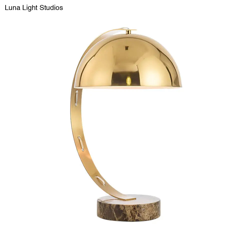 Contemporary Gold Metal Hemisphere Task Lamp With Curvy Arm