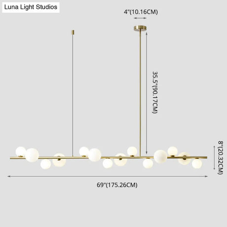 Contemporary Gold Metal Island Pendant Light With Glass Sphere For Dining Table
