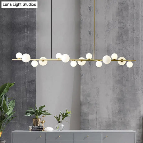 Contemporary Gold Metal Island Pendant Light With Glass Sphere For Dining Table