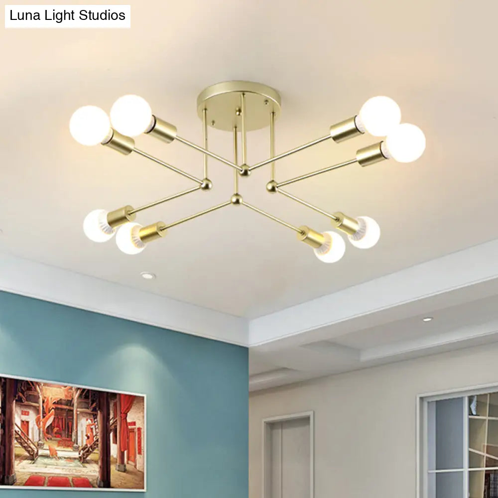 Contemporary Gold Metal Radial Chandelier Ceiling Light With 8 Heads