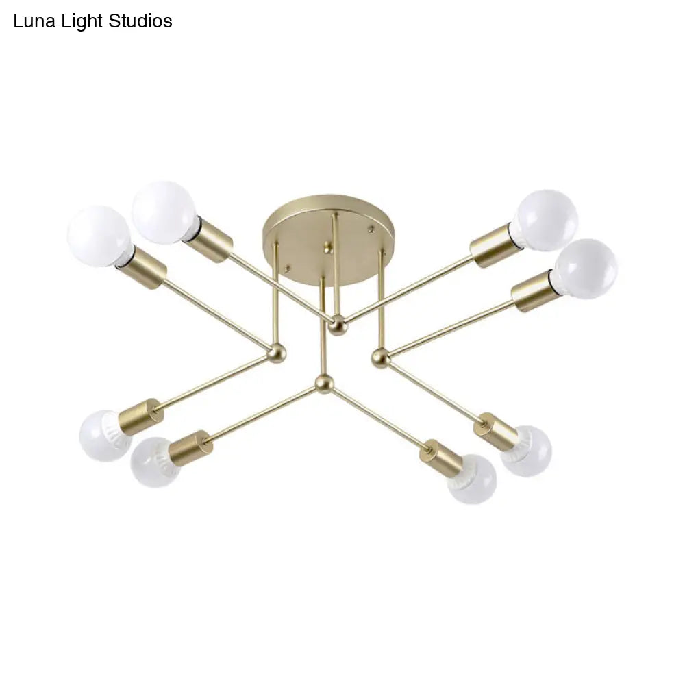 Contemporary Gold Metal Radial Chandelier Ceiling Light With 8 Heads