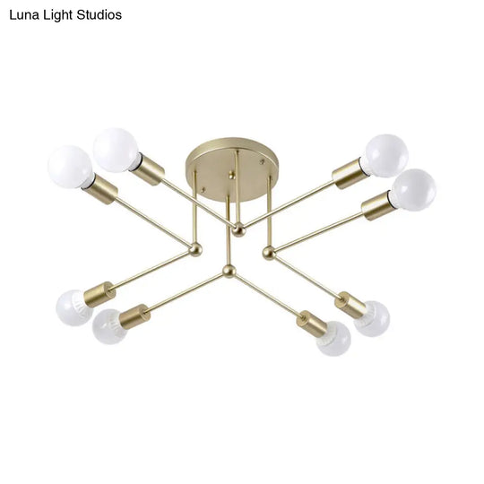 Contemporary Gold Metal Radial Chandelier Ceiling Light With 8 Heads