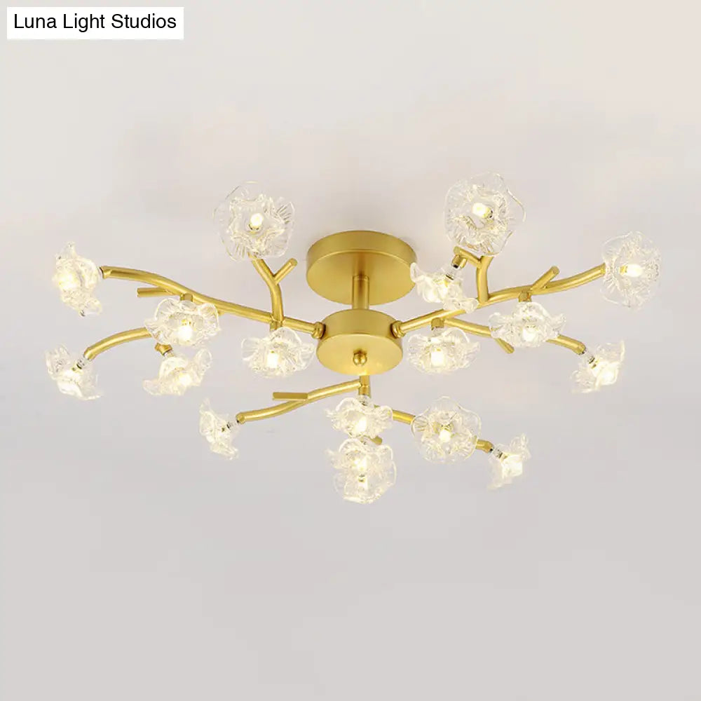 Contemporary Gold Metallic Blossom Branch Ceiling Lamp For Dining Room