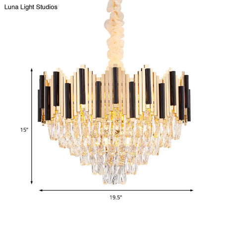 Contemporary Gold Multi Layer Ceiling Pendant Light With Crystal Prism - 6/10 Heads