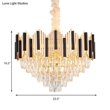 Contemporary Gold Multi Layer Ceiling Pendant Light With Crystal Prism - 6/10 Heads