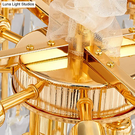 Contemporary Gold Multi Layer Ceiling Pendant Light With Crystal Prism - 6/10 Heads
