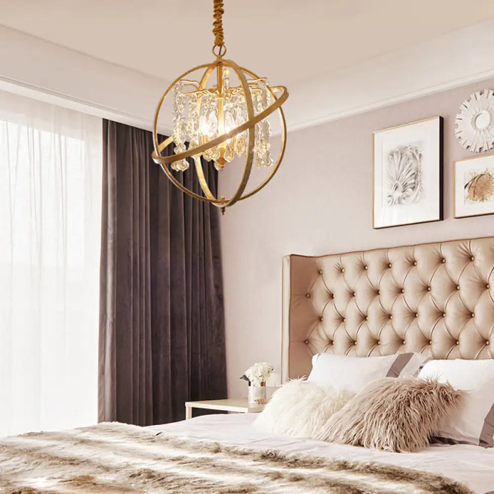 Contemporary Gold Orb Chandelier: 5-Light Metal Ceiling Pendant With Crystal Accent