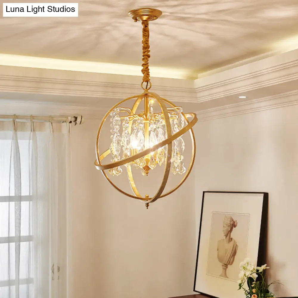 Contemporary 5-Light Gold Orb Hanging Chandelier With Crystal Accent Kit