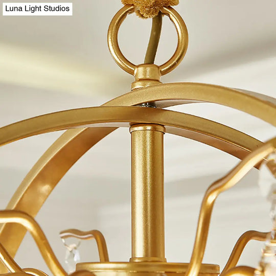 Contemporary Gold Orb Chandelier: 5-Light Metal Ceiling Pendant With Crystal Accent