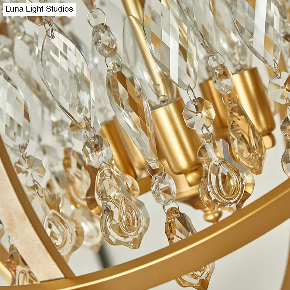 Contemporary Gold Orb Chandelier: 5-Light Metal Ceiling Pendant With Crystal Accent