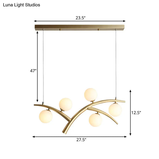 Contemporary Gold Orb Pendant Light Fixture - Branch Iron Chandelier With 5 Lights And White Glass