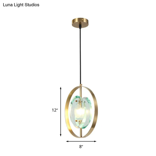 Contemporary Gold Oval Frame Pendant Ceiling Light With Crystal Shade