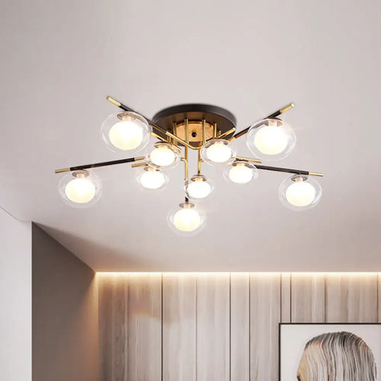 Contemporary Gold Oval Shade Ceiling Fixture - Dining Room Glass & Metal Semi Flush Mount Light 10 /