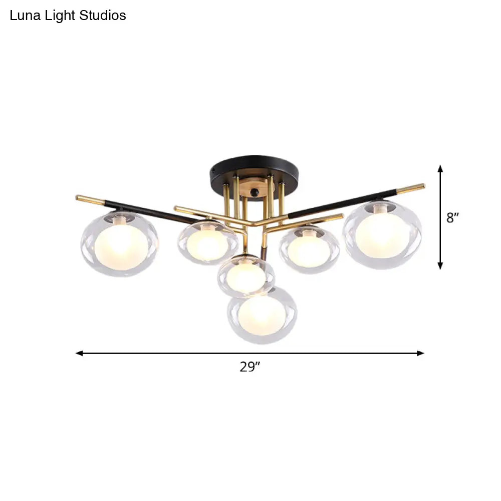 Contemporary Gold Oval Shade Ceiling Fixture - Dining Room Glass & Metal Semi Flush Mount Light