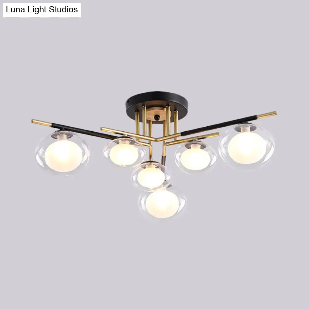 Contemporary Gold Oval Shade Ceiling Fixture - Dining Room Glass & Metal Semi Flush Mount Light