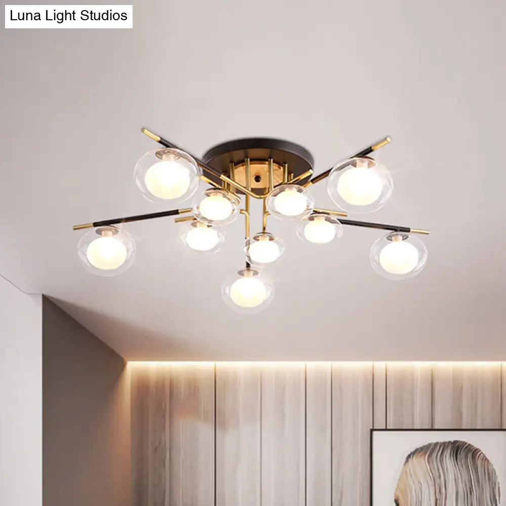 Contemporary Gold Oval Shade Ceiling Fixture - Dining Room Glass & Metal Semi Flush Mount Light 10 /