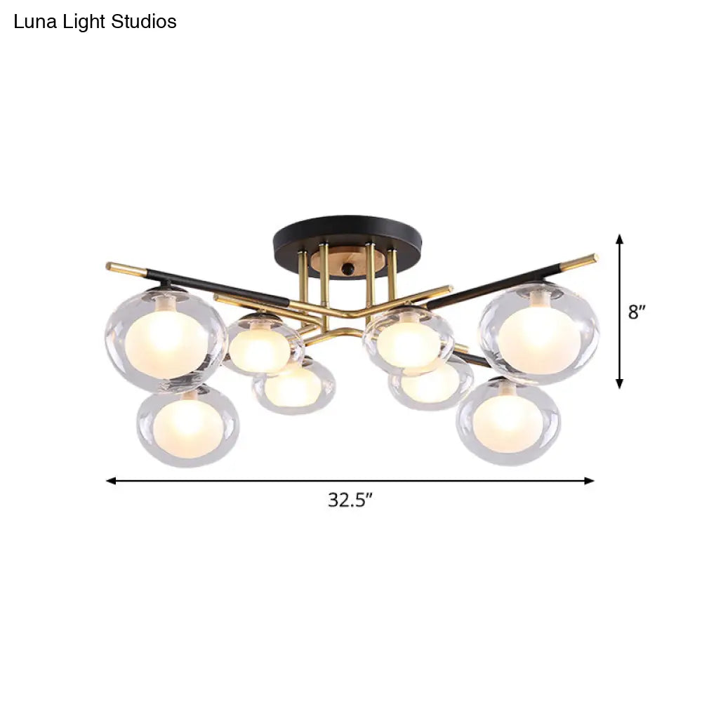 Contemporary Gold Oval Shade Ceiling Fixture - Dining Room Glass & Metal Semi Flush Mount Light