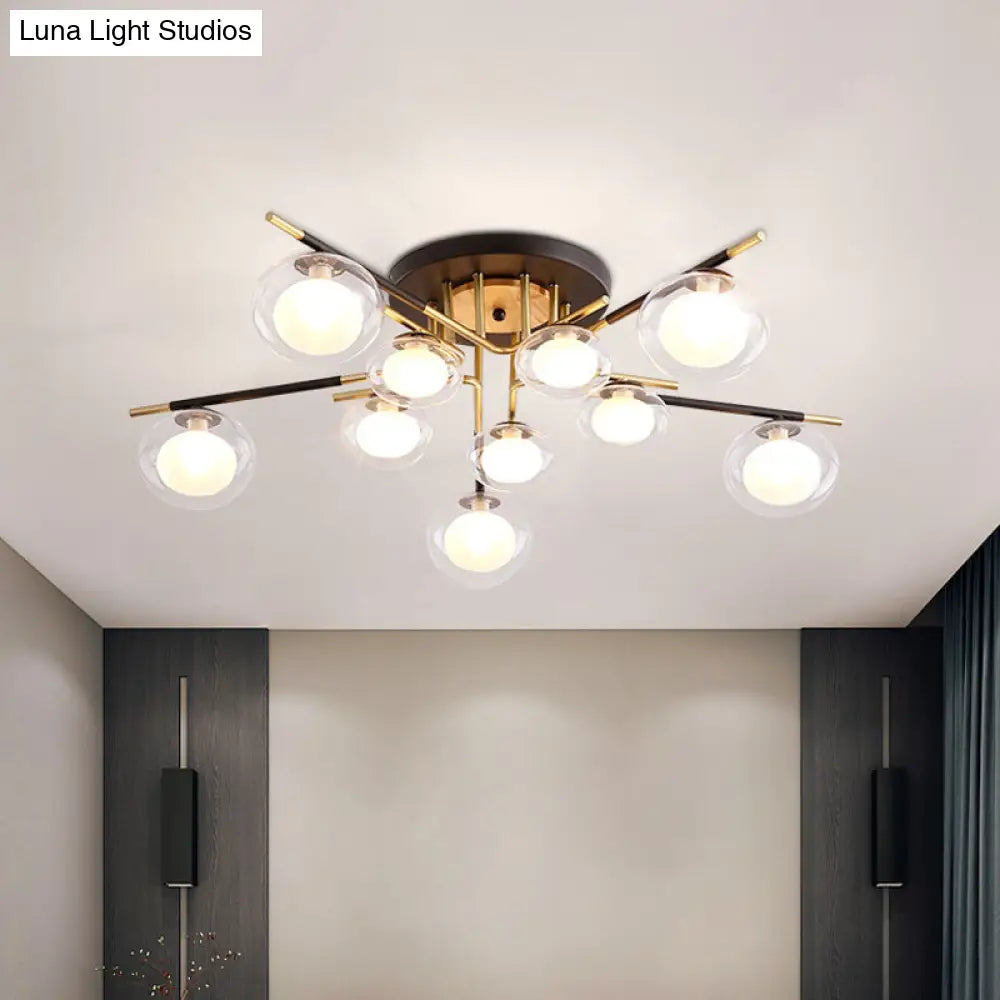 Contemporary Gold Oval Shade Ceiling Fixture - Dining Room Glass & Metal Semi Flush Mount Light