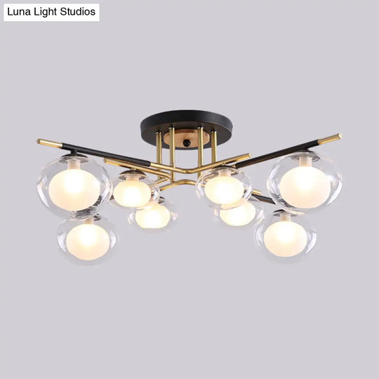 Contemporary Gold Oval Shade Ceiling Fixture - Dining Room Glass & Metal Semi Flush Mount Light