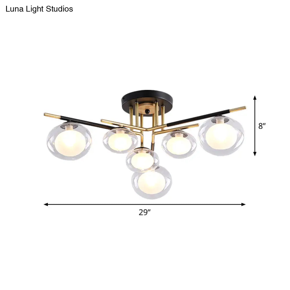 Contemporary Gold Oval Shade Ceiling Fixture - Dining Room Glass & Metal Semi Flush Mount Light