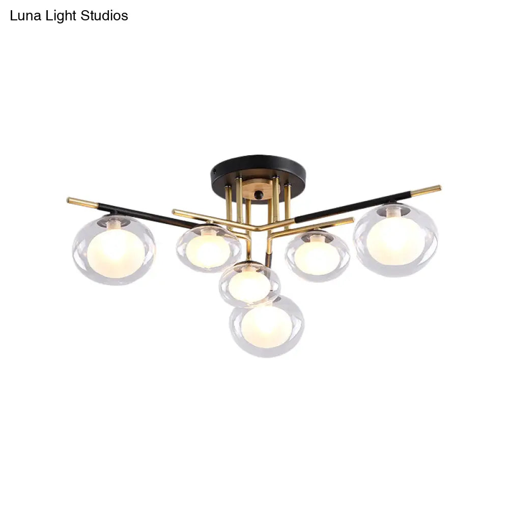 Contemporary Gold Oval Shade Ceiling Fixture - Dining Room Glass & Metal Semi Flush Mount Light