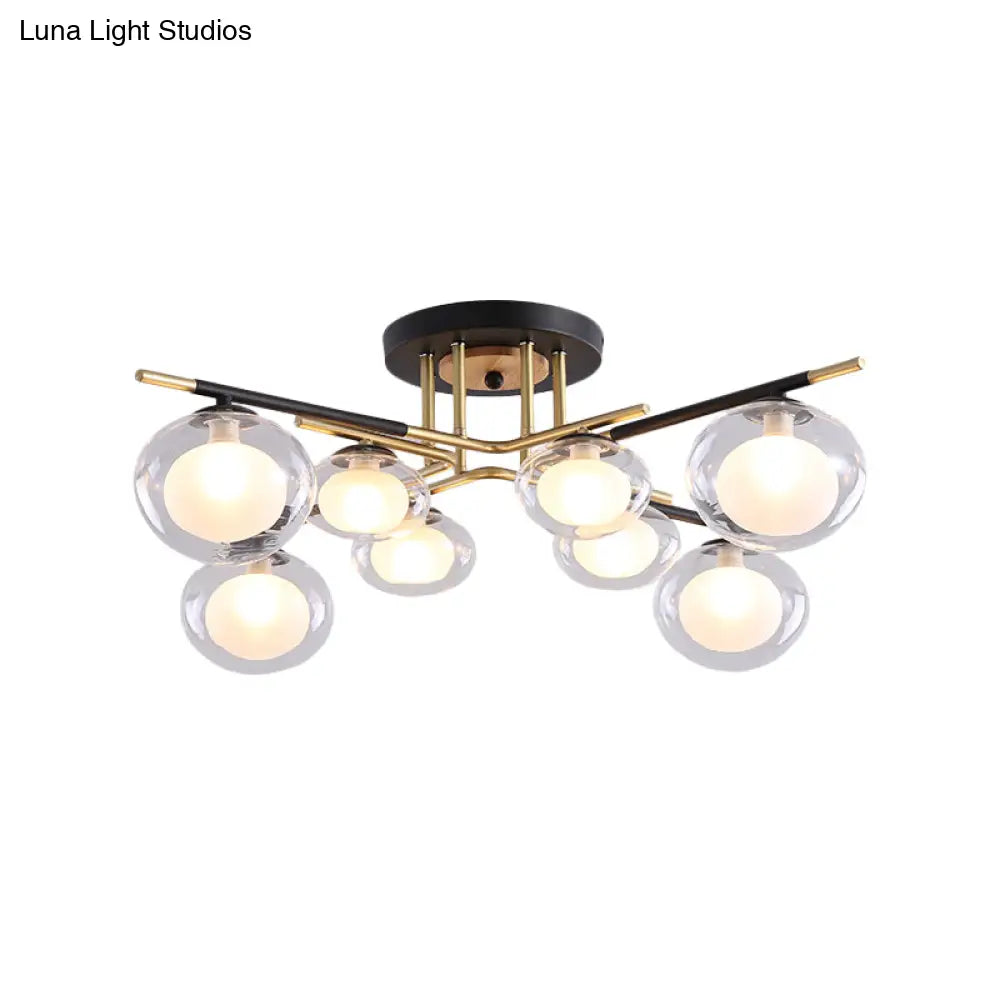 Contemporary Gold Oval Shade Ceiling Fixture - Dining Room Glass & Metal Semi Flush Mount Light