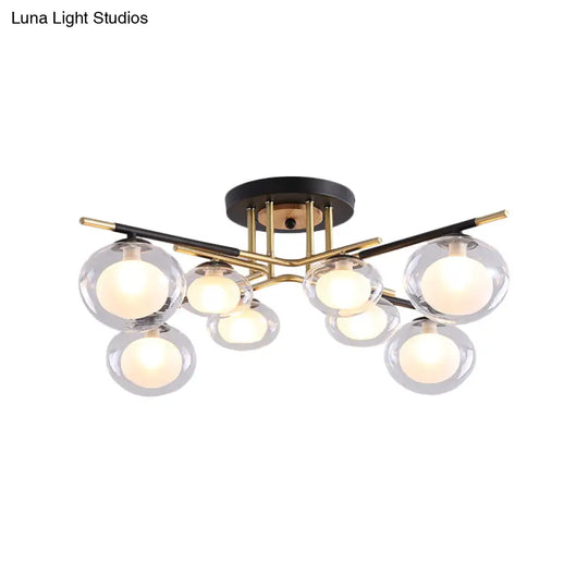 Contemporary Gold Oval Shade Ceiling Fixture - Dining Room Glass & Metal Semi Flush Mount Light