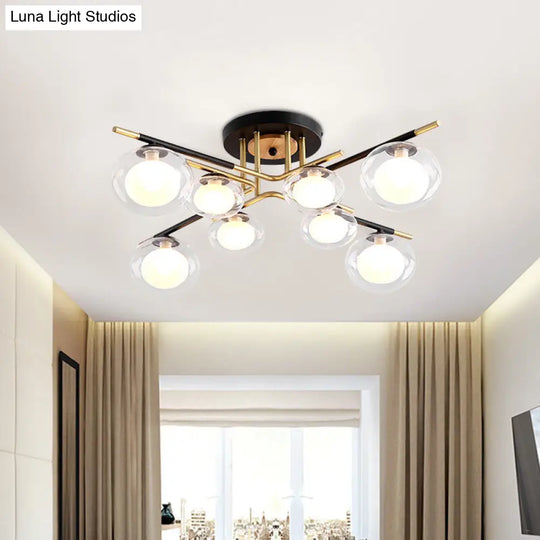 Contemporary Gold Oval Shade Ceiling Fixture - Dining Room Glass & Metal Semi Flush Mount Light 8 /